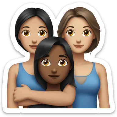 Two girlfriends hug, one with black hair and blue eyes, the other with brown hair and brown eyes sticker
