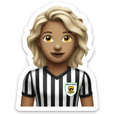 young lioness in black and white stripy football kit sticker