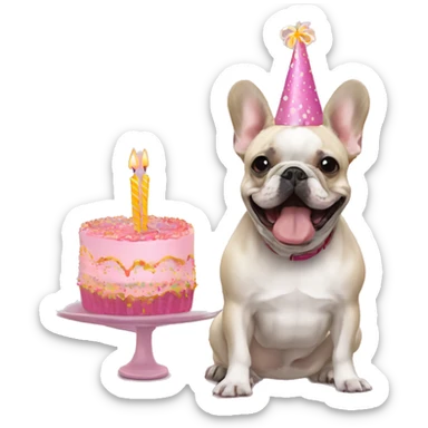 french bulldog birthday hat and cake sticker