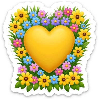 yellow heart with beautiful colorful field flowers around its border sticker