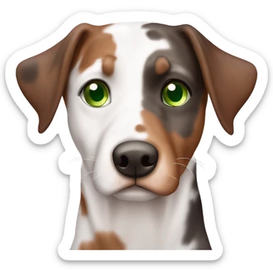 Red Merle catahoula dog with green eyes and half white face sticker