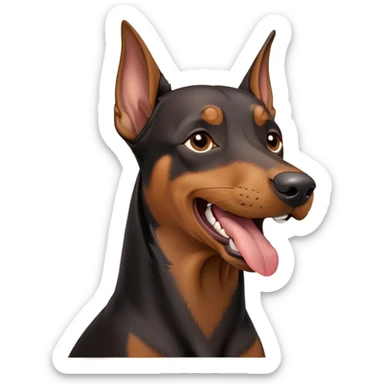 cinematic-cute-yawning-doberman-portrait-emoji,-head-tilted-slightly-with-a-dramatic,-wide-open-yawn,-revealing-a-sleek black and brown fur-with-a-subtle-shimmer,-floppy-ears-slightly-drooping,-round-brown-eyes-barely-open-in-drowsy sticker