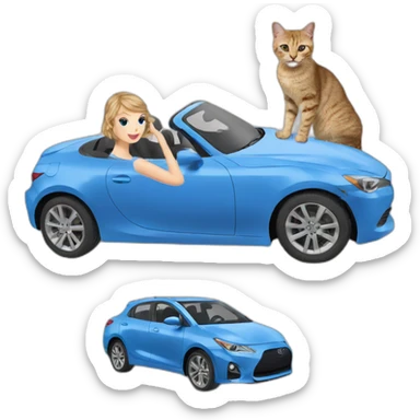 taylor swift in a blue car with a cat sticker