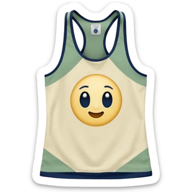 Multiple racerback tank tops, one cream one cream one sage green one navy blue sticker