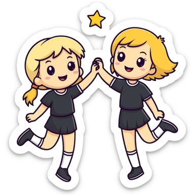 a blonde girl and brunette girl celebrating  sticker