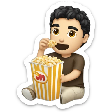 white guy black hair eating popcorns drinking Beverage Box straw sticker