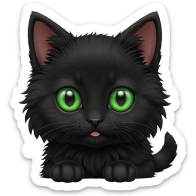 A photo-realistic digital illustration of a cute black kitten sticker