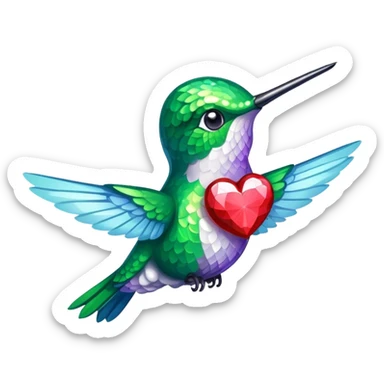 Sparkly hummingbird with a heart sticker