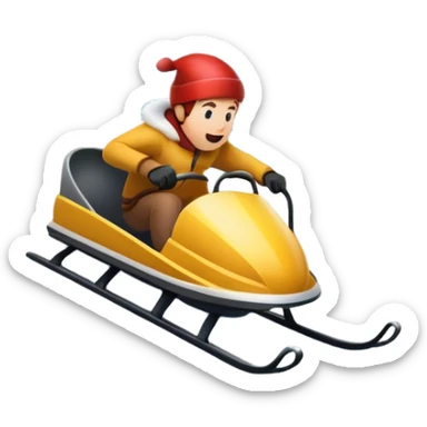 An icon featuring a sleek sled speeding down a snowy hill, with a snowy landscape and pine trees in the background. The motion lines and slight snow spray emphasize the thrill of the ride. Transparent background highlights the excitement and fun of sledding. sticker