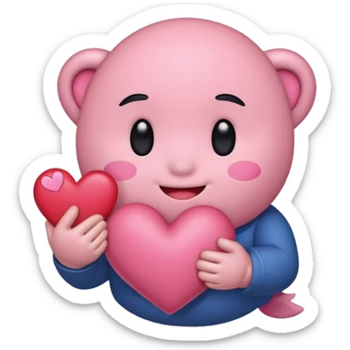 create a chibi sticker of Kirby smiling with a heart in his hands sticker