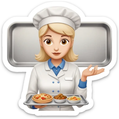 lunch lady serving gross cafeteria food, simple and expressive sticker