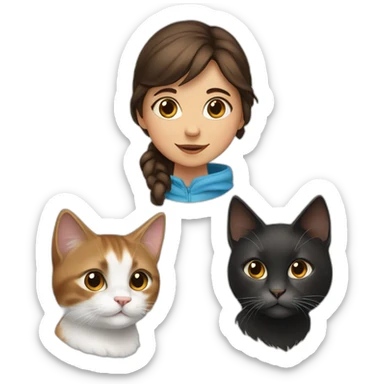 a young girl with brown hair and with two cats, one black and the other snowshoe sticker