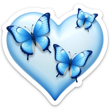 white heart with blue butterflies sticker
