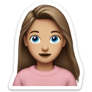 brown hair blue eye girl wearing a pink sweater sticker