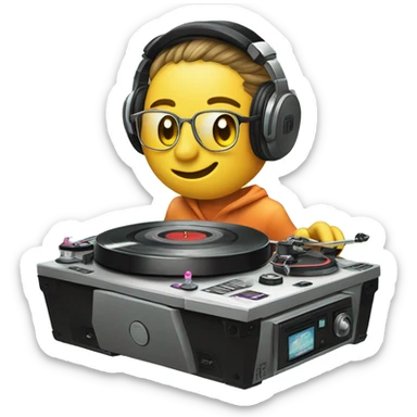 😎+💽+🤚 (DJ Emoji Smiley Scratching Turntables) sticker