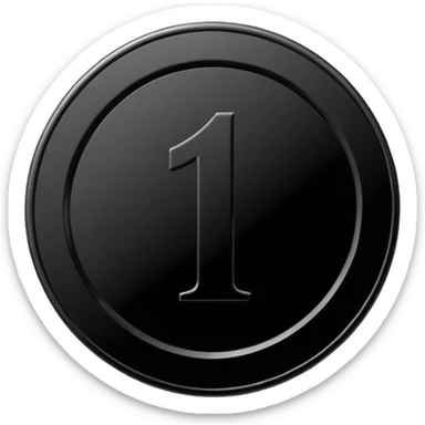 Emoji icon of a black coin with engraved number 1, minimalist style, isolated sticker