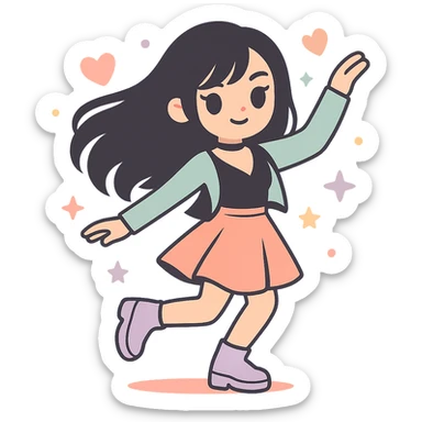 Transform the image into a K-pop inspired gothic girl in a dynamic dance pose wearing fashionable gothic streetwear. Preserve the transparent background. Style should reflect K-pop gothic fashion with energy and street style. sticker