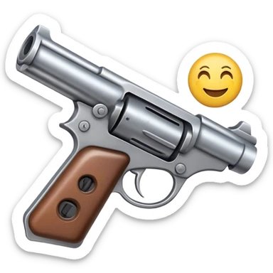 A gun made of steel next to a smiling emoji sticker