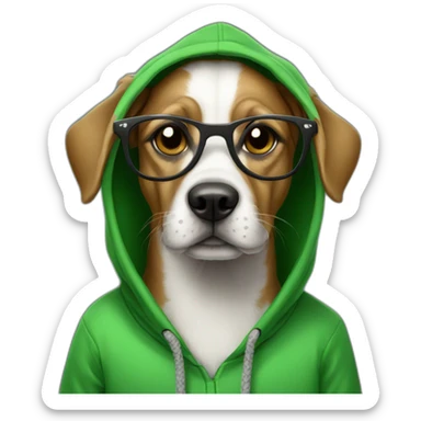 Geeky dog with glasses in a green hoody sticker
