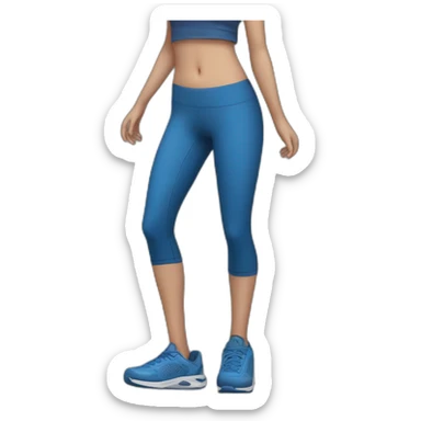 Short brunette, leggings, blue walking shoes, tattoo sticker