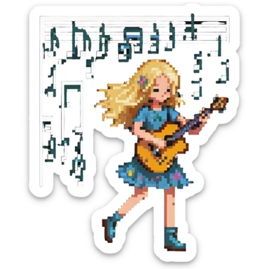 pretty blonde girl playing guitar with music notes floating around her sticker