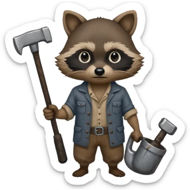 dirty blacksmith  black racoon holding hammer sticker