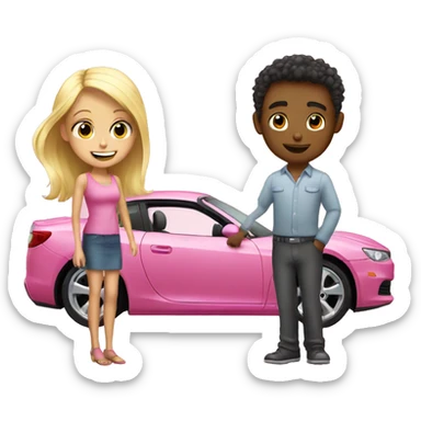 boy buying blonde girl pink car sticker