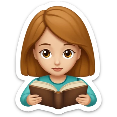 Una chica sentada en un puff leyendo un libro sticker