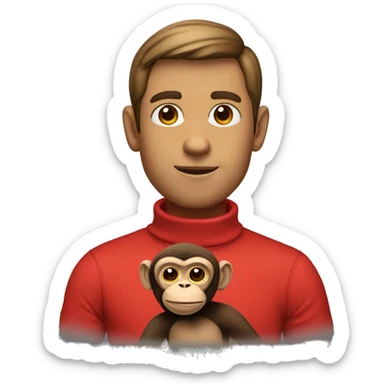 Max Design pro, wear a red shirt with a turtleneck, and a monkey sticker