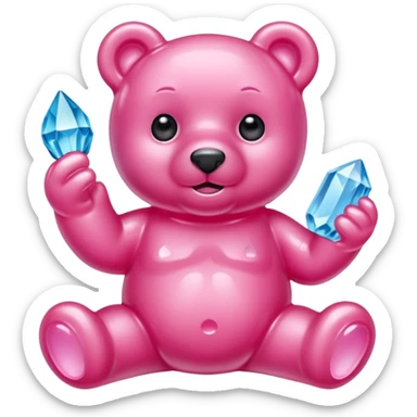 Pink Gummybear with crystal type structure for skin holding a crystal sticker