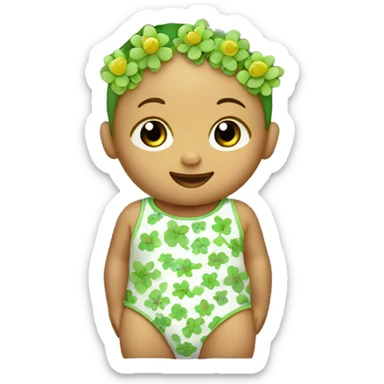 a baby wearing a bodysuit. green flowers, symbolizing ecology and sustainability.  sticker