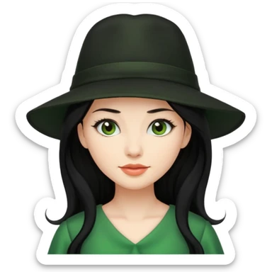 green dress black long hair black hat sticker