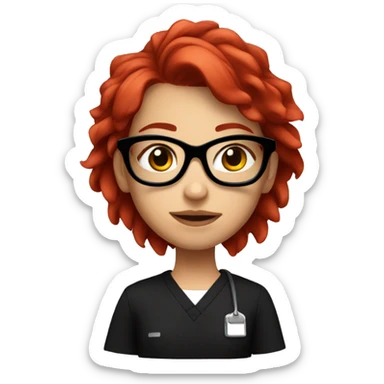 girl with punk red hair and red glasses in black scrubs sticker