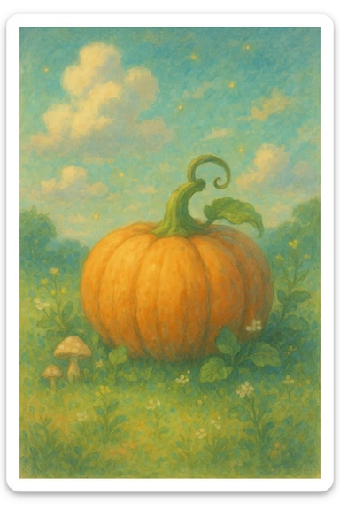 pumpkin, soft painterly look, gentle colors, whimsical feel, ghibli style sticker