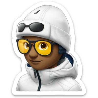 Un garçon blanc qui porte das lunettes de ski, il a les cheveux noirs, un survetement de lacoste et une casquette nike sticker