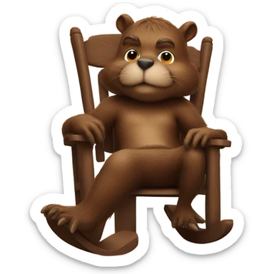Giant beaver man in rocking chair petting his demon pet sticker