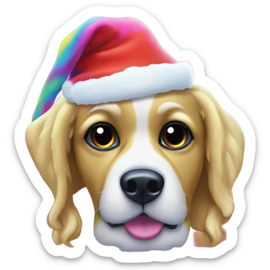 Lisa frank Christmas rainbow dog with Santa hat sticker