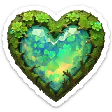 mossy heart shaped natural rough opal sticker