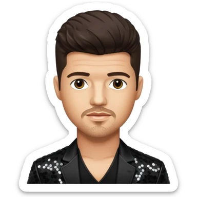 Robin Thicke with dark brown hair, black sequin outfit, light skin sticker