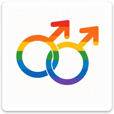 gay pride two interlocked male symbols, rainbow colors, clean and modern sticker