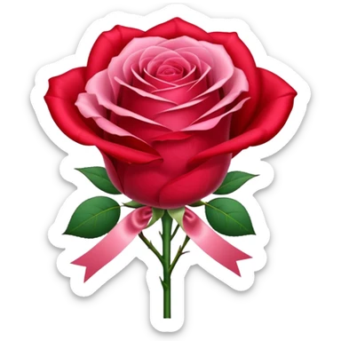 One red flower and one pink flower in transparent bouquet with red band  sticker