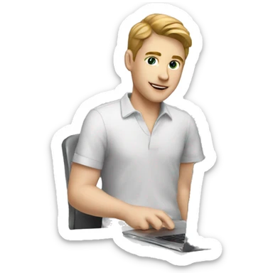 WHITE BOY EDITOR WITH LAPTOP, PNG sticker