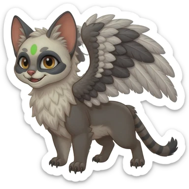 Cute kawaii cool edgy badass  fantasy-caracal-civet-genet-sergal-vernid-Gryphon-Cacomistle-Trico-oncilla-animal-Fakémon-hybrid-fursona (full body), facial markings, (realism style) sticker