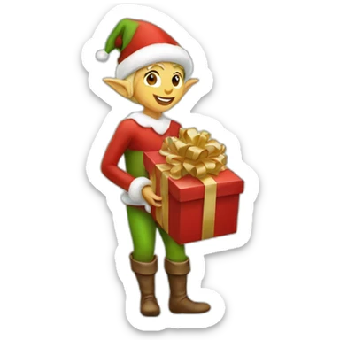 Elf delivering Christmas gift sticker
