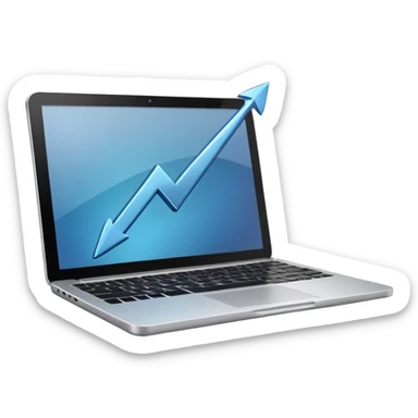 laptop with an upward arrow above it sticker