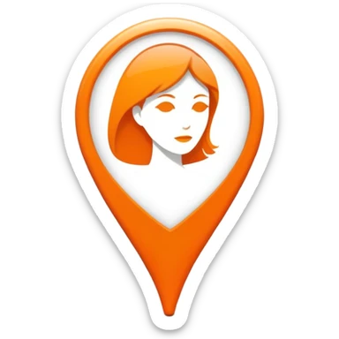 Orange location pin with white woman silhouette inside sticker