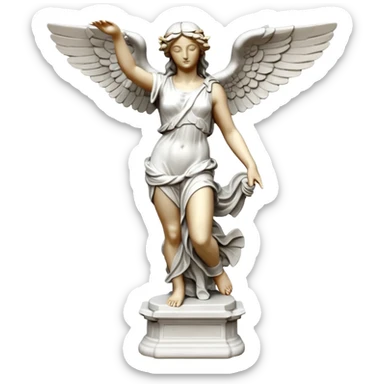 Winged Victory of Samothrace statue with plaster sticker