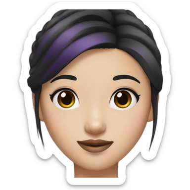 Asian girl with black bun hair, purple top and eyeliner makeup sticker