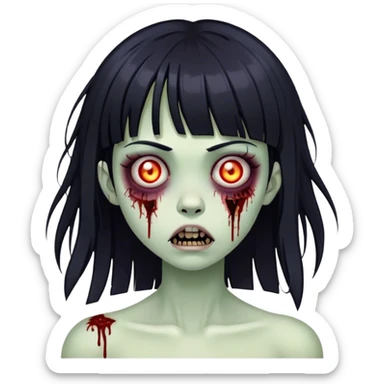 Girl with fringe black hair zombie sticker