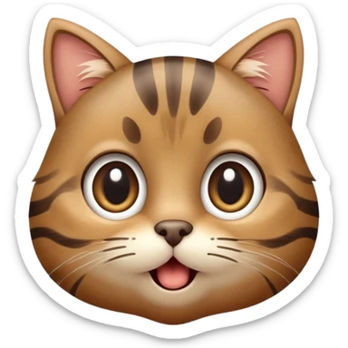This is a cute young tabby cat with big round eyes, stripy brown fur, and a funny surprised face, sticker